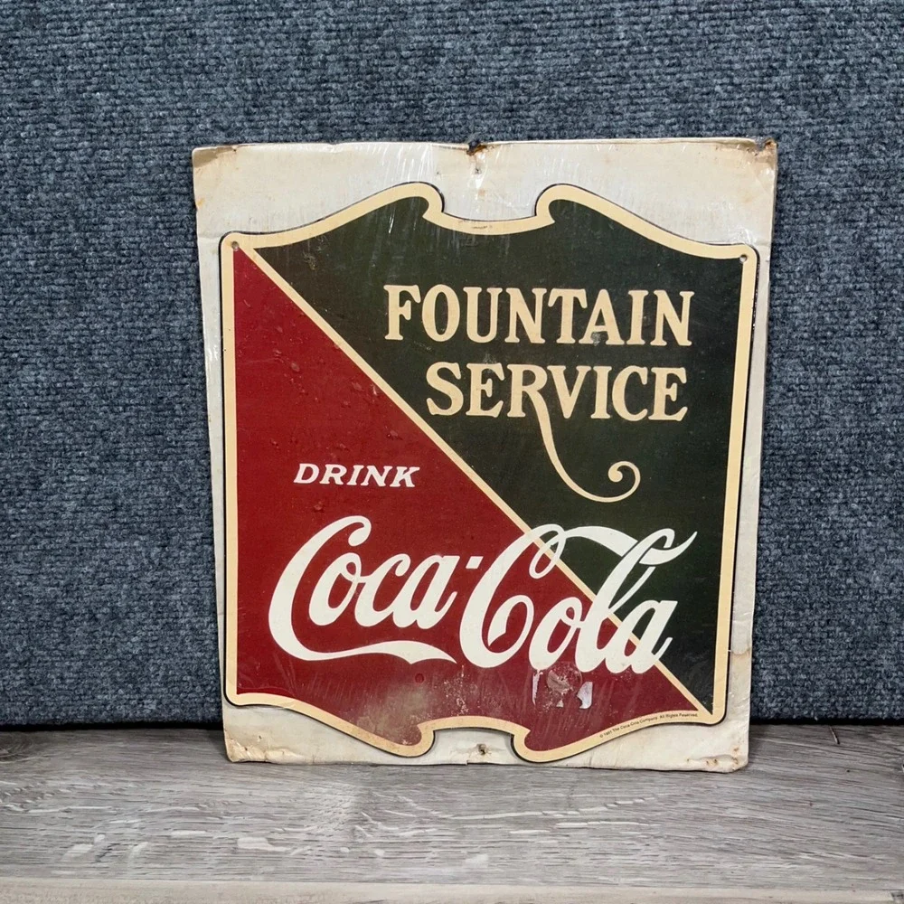 Coca-Cola‎ Fountain Service Metal Sign 1991 Vintage 12x11 Americana Wall Art